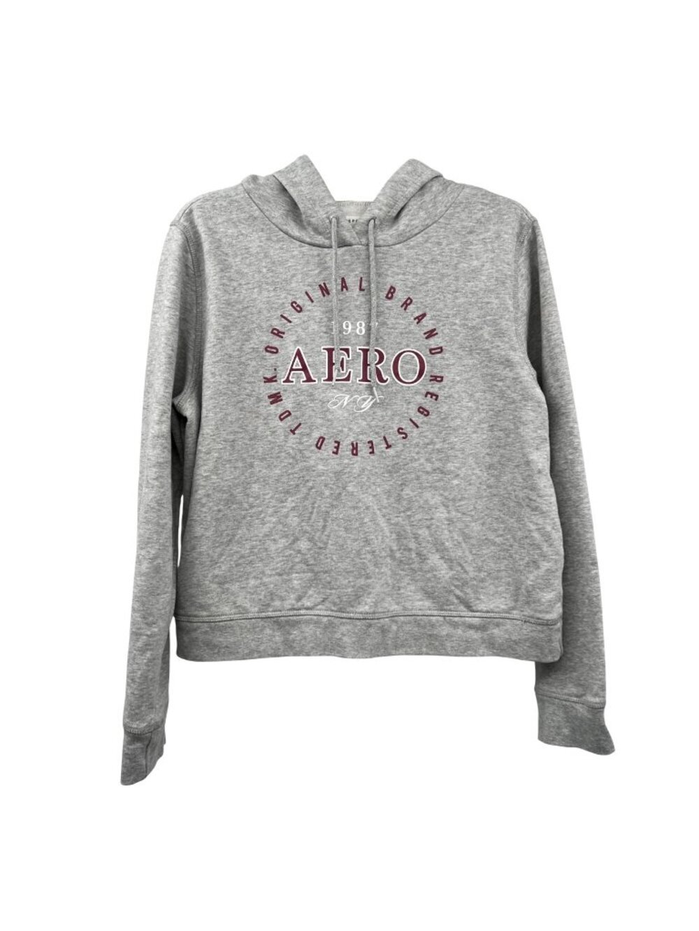 Aeropostale Womens Pullover Hoodie Cropped Gray/Multi Size Large